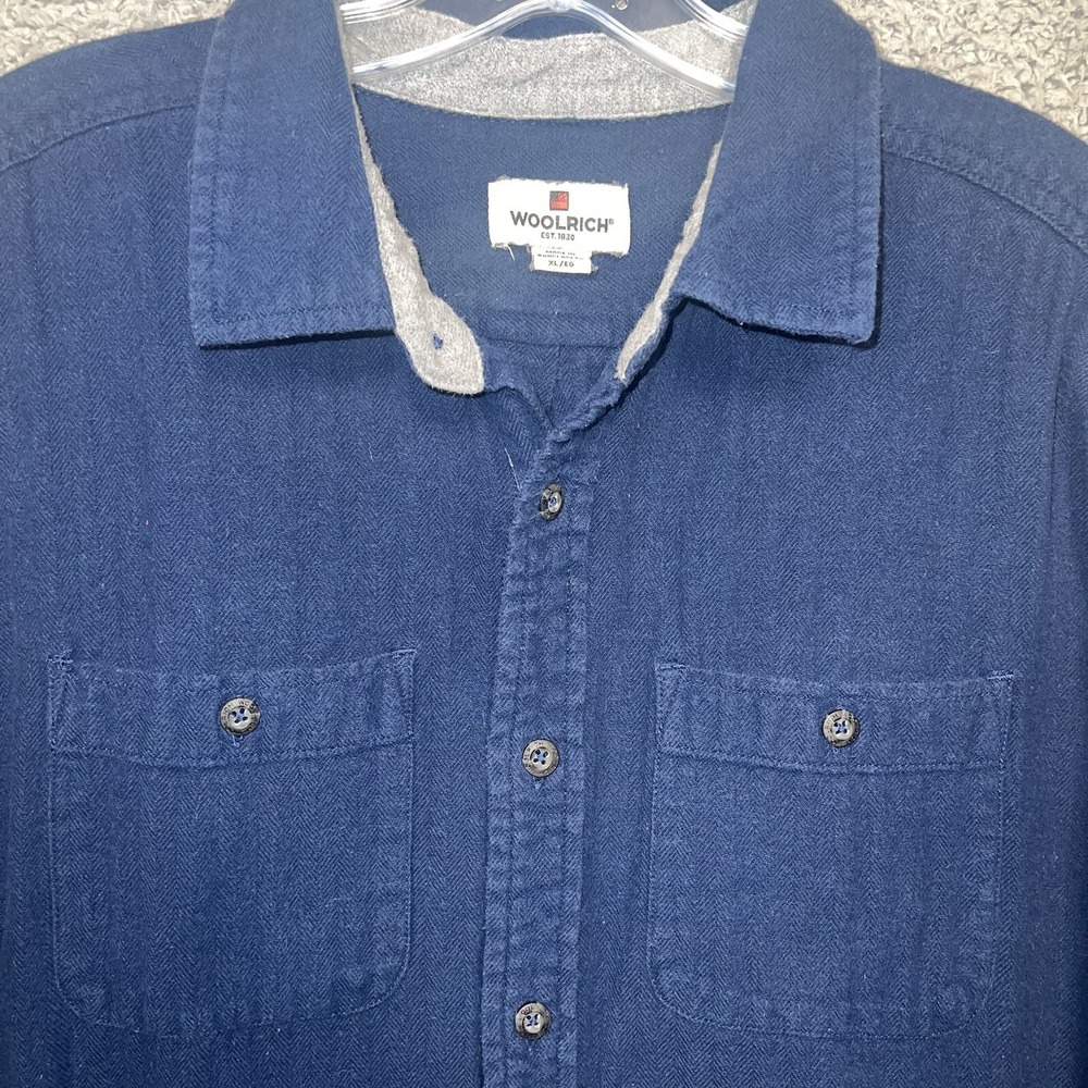 Woolrich Shirt Men's Size XL Solid Blue Flannel Button Up‎ Pockets 89090